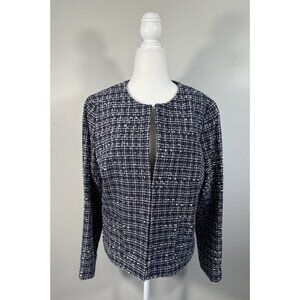 Talbots Blazer Womens 14 Petite Blue Tweed‎ Textured Collarless Career Preppy